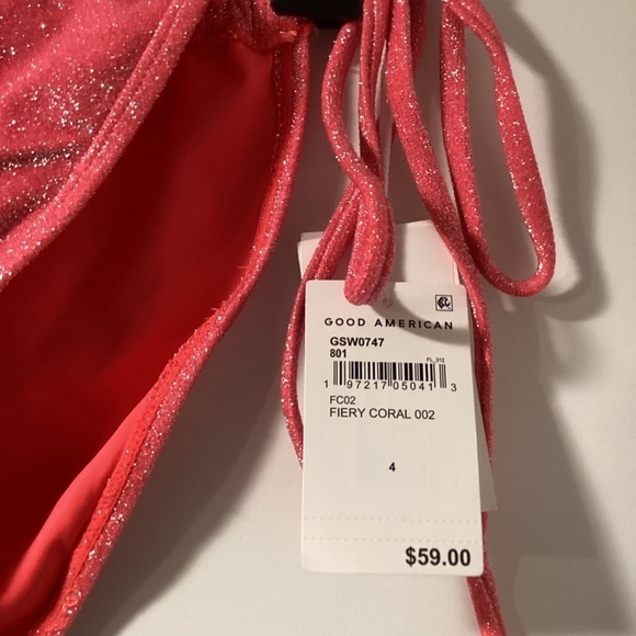 NWT Good American Size 4 / XL Sparkle Tiny Ties Bottom Fiery Coral - Picture 3 of 7